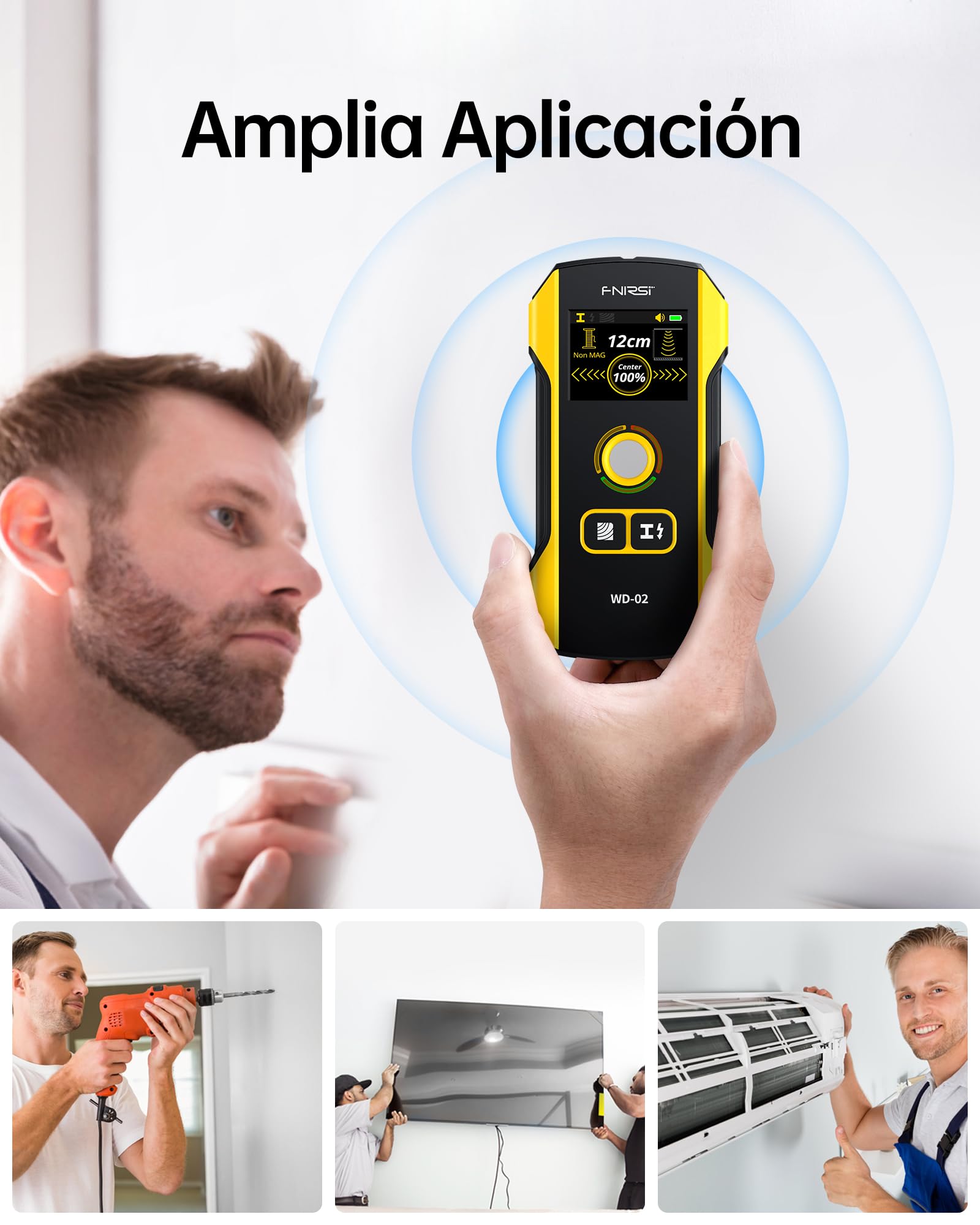 FNIRSI Detector de Vigas y Metales - FNIRSI WD-02 Detector de Paredcon pantalla TFT, Escáner de pared con orificio de posicionamiento para Escáner de Pared para Metales, Cables CA, Madera y Tuberías