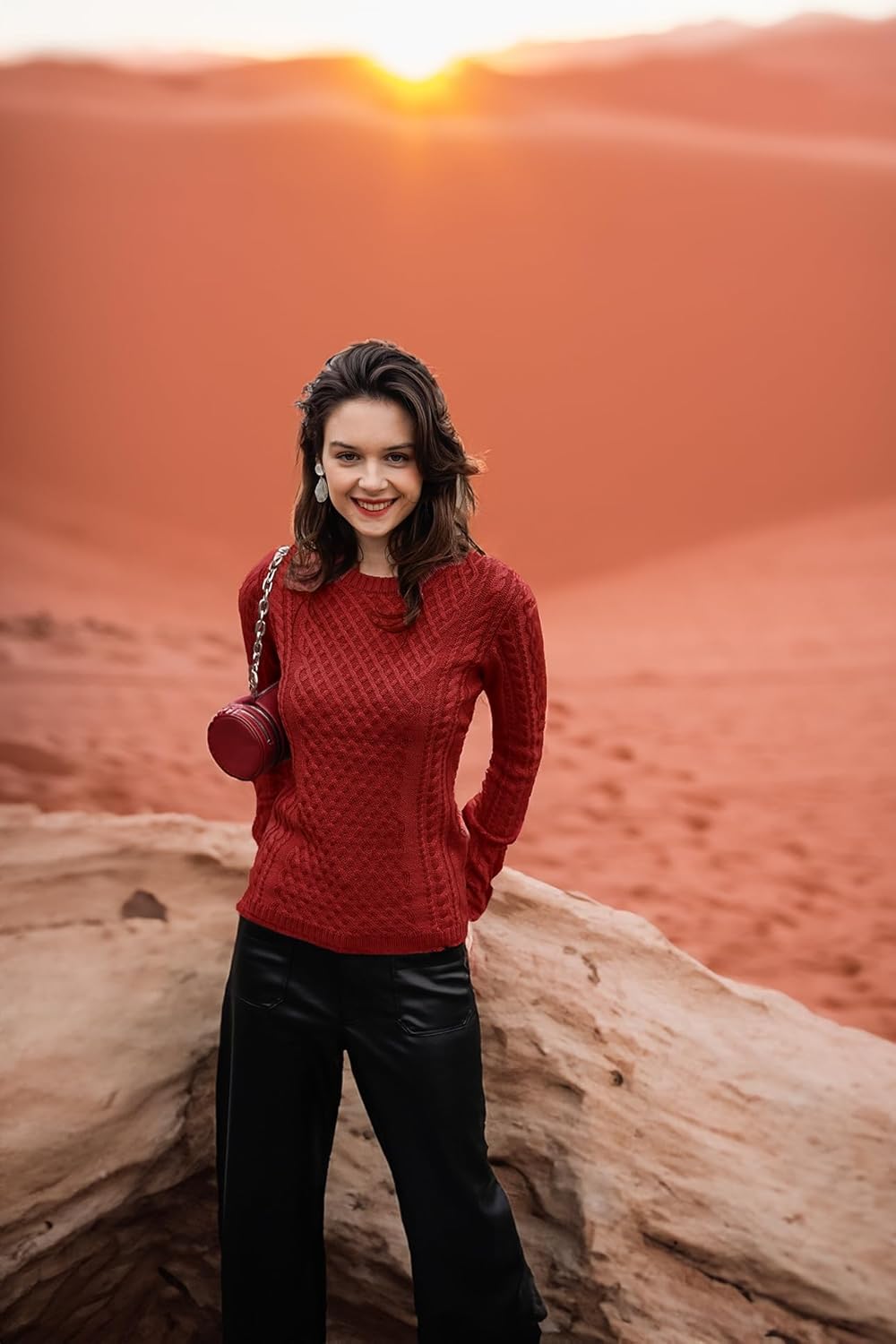 v28 Women Crew Neck Knit Stretchable Elasticity Long Sleeve Sweater Jumper Pullover - Image 2