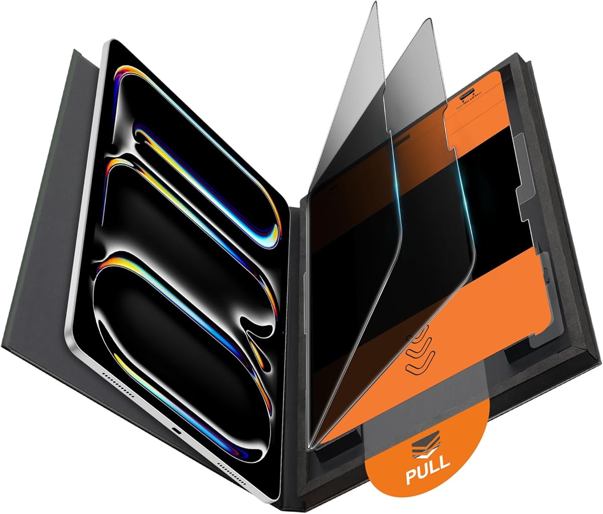 OMOTON 2 Pack Privacy Screen Protector for iPad Pro 13 inch M5 M4(8th&7th Generation, 2025/2024)，Anti-Spy Tempered Glass with Easy Installation Tray, Case Friendly/Apple Pencil Support