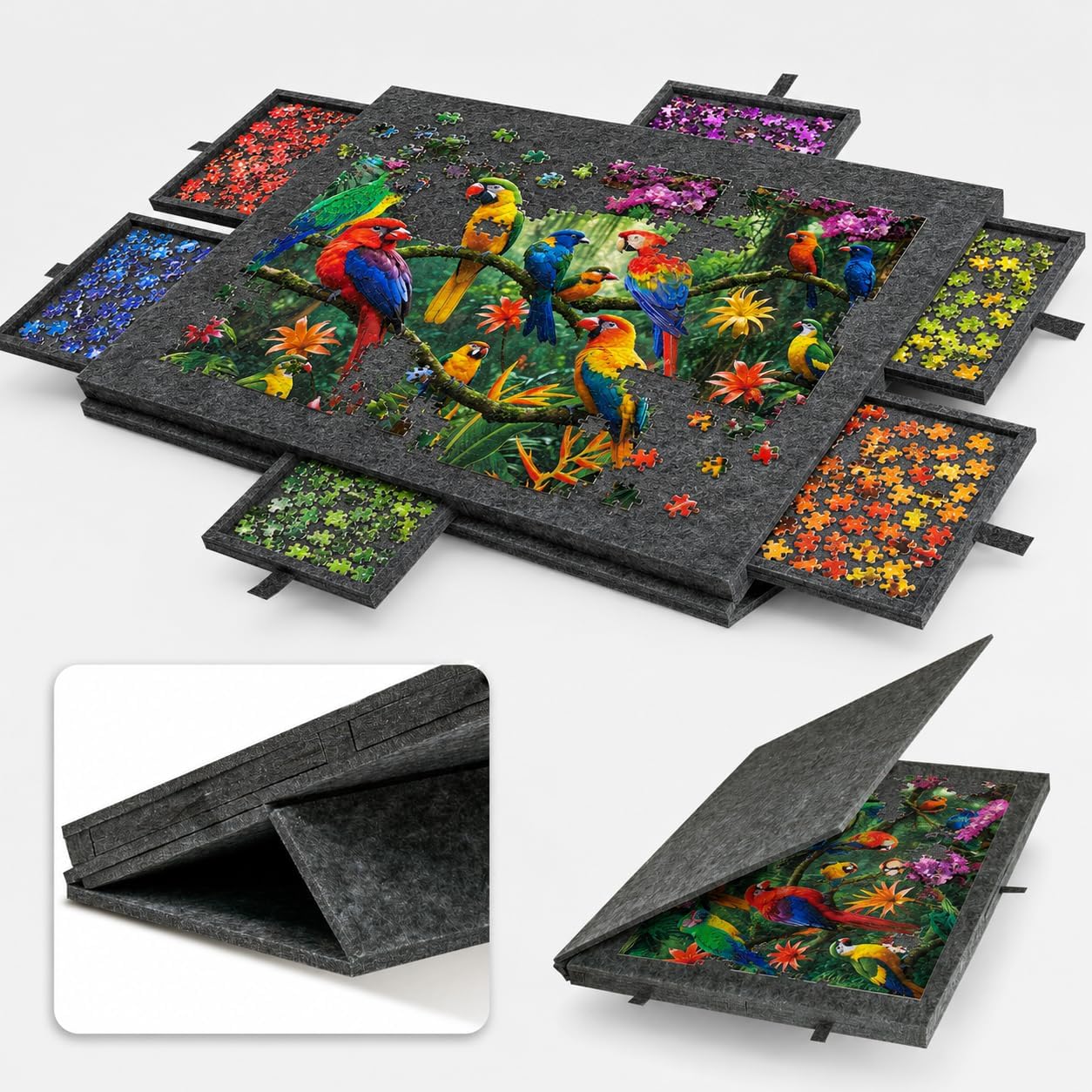 Puzzle Board with 6 Drawers and Adjustable Stand for 1000 Pieces, (77 * 53cm Portable Tilting Jigsaw Puzzle Board with Non-Slip Felt Surface for Adults, Puzzle Lovers