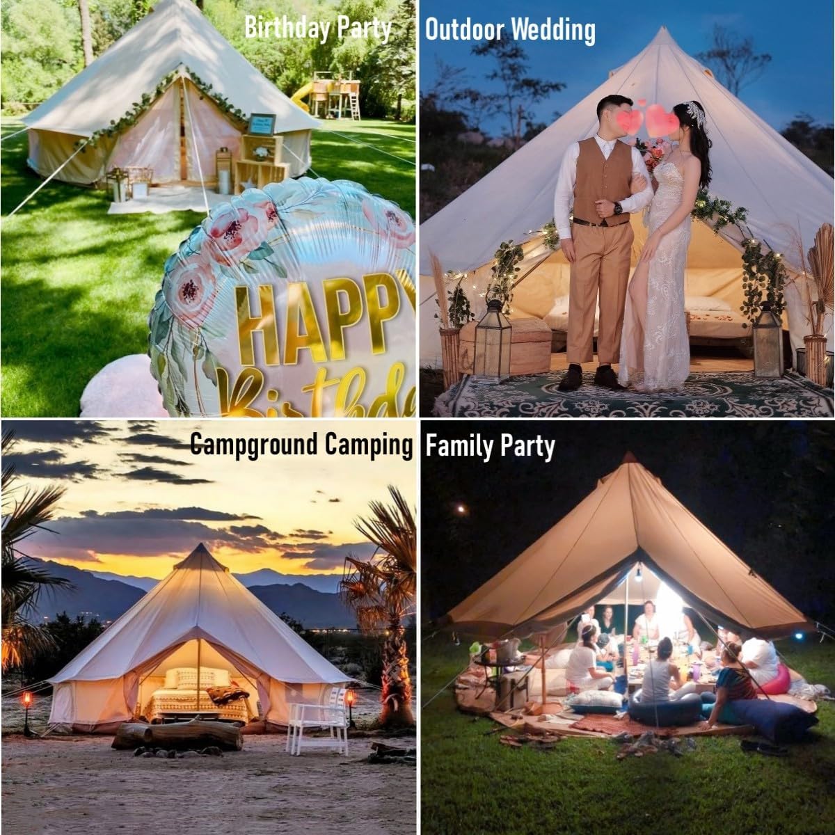 Latourreg Outdoor Glamping Safari Tent Luxury Cotton Canvas 3M/4M/5M/6M Yurt Bell Tent for Family Camping