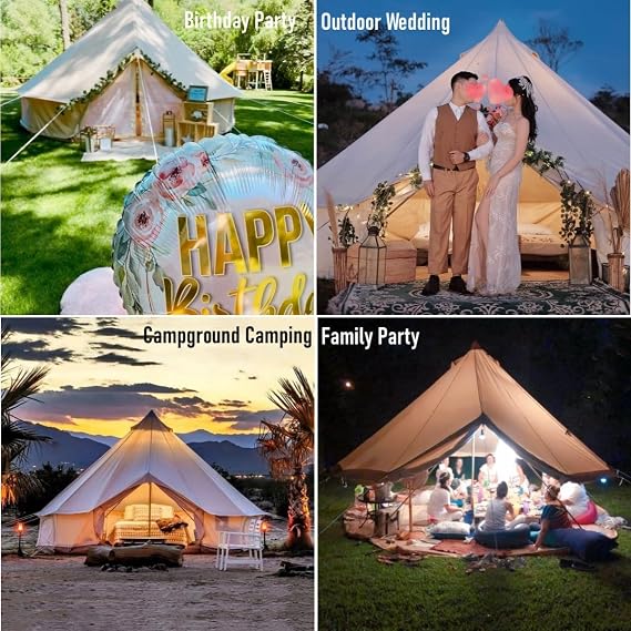 Pyramid Round Bell Tent Canvas Yurt Tent With Zipped Groundsheet For Family Outdoor Camping