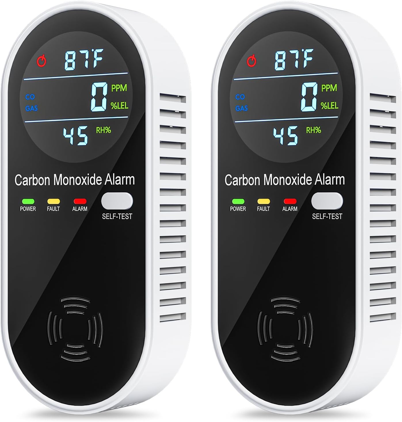 4 in 1 Plug in Natural Gas Leak & Carbon Monoxide Detector withTemperature & Humidity for Home, Kitchen, RV (2 Packs)