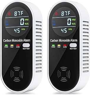 4 in 1 Plug in Natural Gas Leak & Carbon Monoxide Detector withTemperature & Humidity for Home, Kitchen, RV (2 Packs)