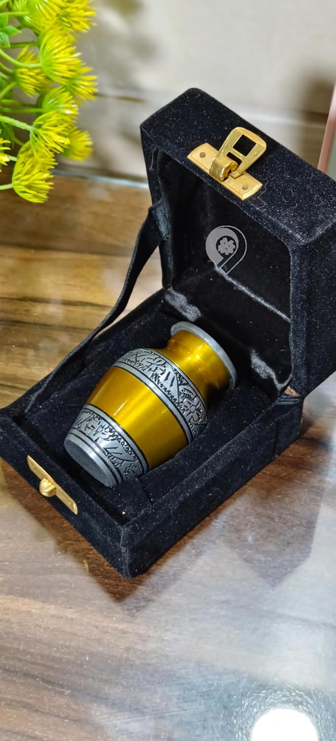 Yellow & Silver Keepsake Urn - Small Urn for Human Ashes with Box - Mini Urn for Ashes - Perfect Memorial Urn - Honor Your Loved One with Small Cremation Urn - Urn for Male, Female & Baby