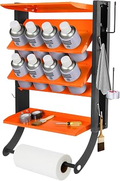 Sidasu Spray Can Holder, 2-Tier Spray Paint Organizer With Paper Towel Rod | 8-Can Capacity, Wall-Mounted, Heavy Duty, Powder-Coated Finish, Storage Rack For Garages and Workshops