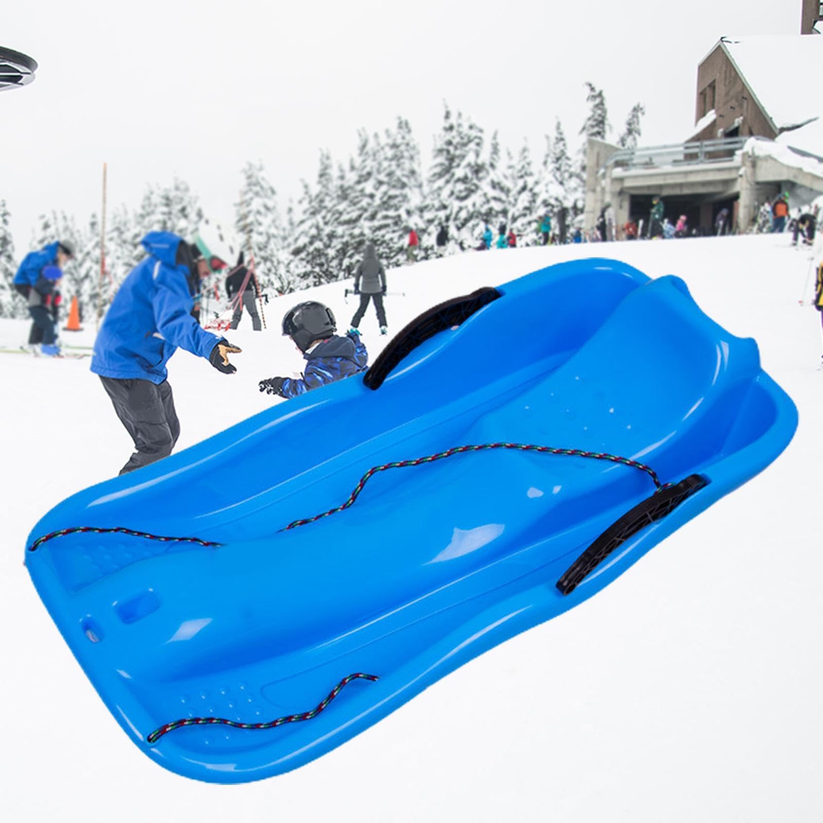 Schlittenurlaub Schneeschlitten Robustes Spielzeug für Outdoor Spaß mit Griffen und Seilloch Schlitten für Zwei Personen im Winter Lenkbarer