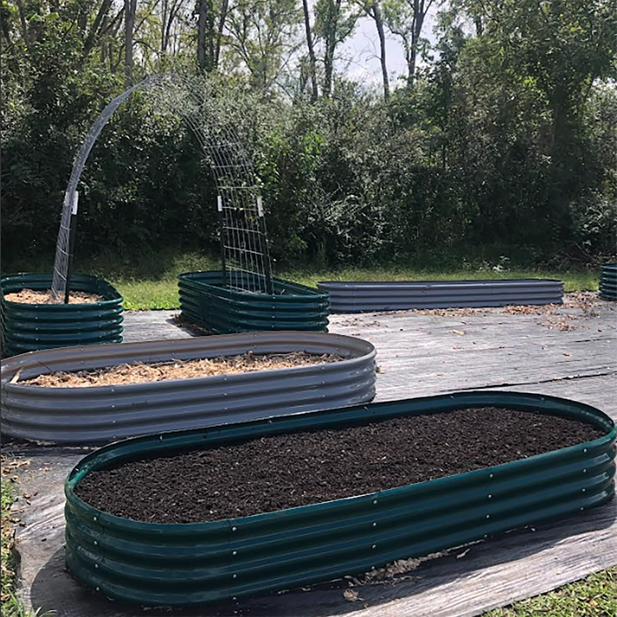 8 Pack 8x3x1FT Galvanized Raised Garden Bed Kit Oval Metal Ground Planter Box Outdoor Bottomless Planter Raised Beds for Vegetables Flowers Herbs Fruits, Green