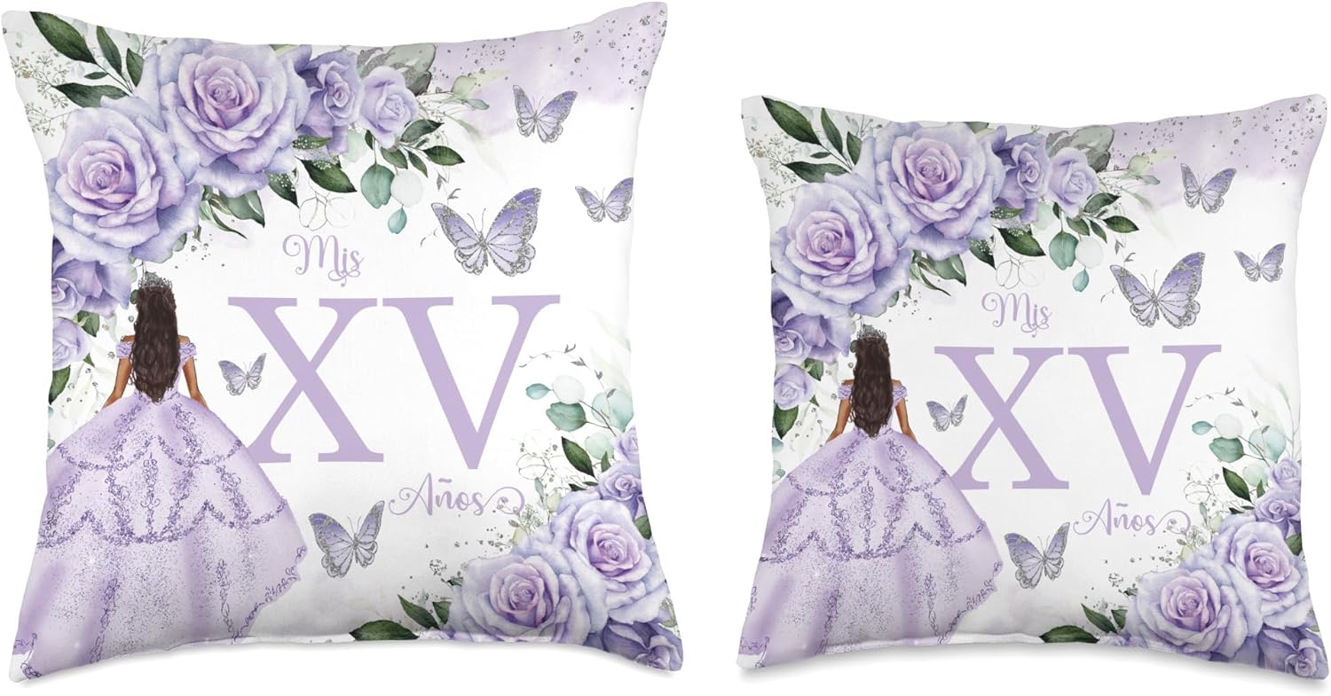 Purple Lilac Lavender Roses Floral Quinceañera Mis XV Años Throw Pillow