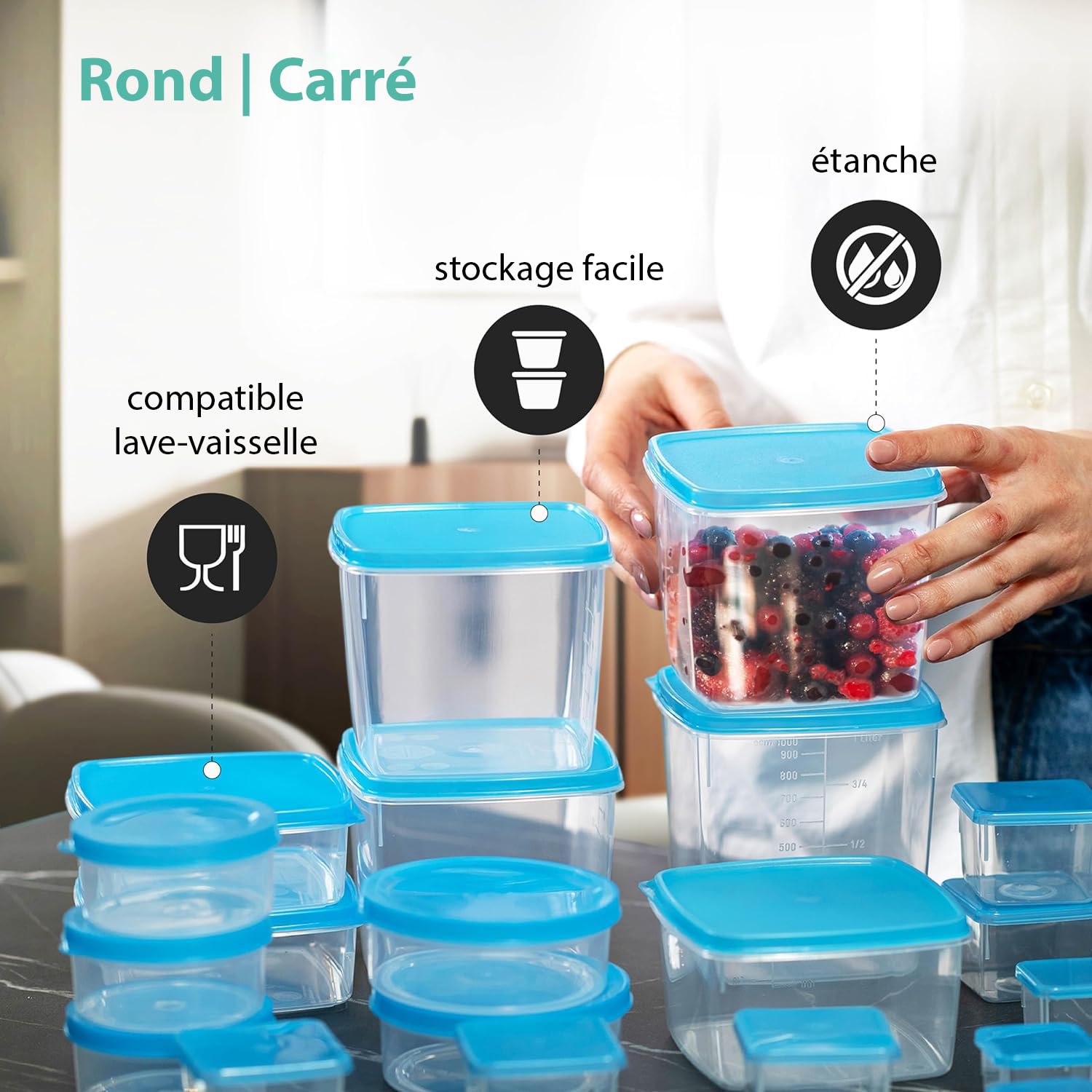 MiraHome Lot De 8 Boîtes Alimentaires Carrées 0,75L – Vertes – Congélation, Micro-ondes, Lave-vaisselle – Fabriqué En Autriche