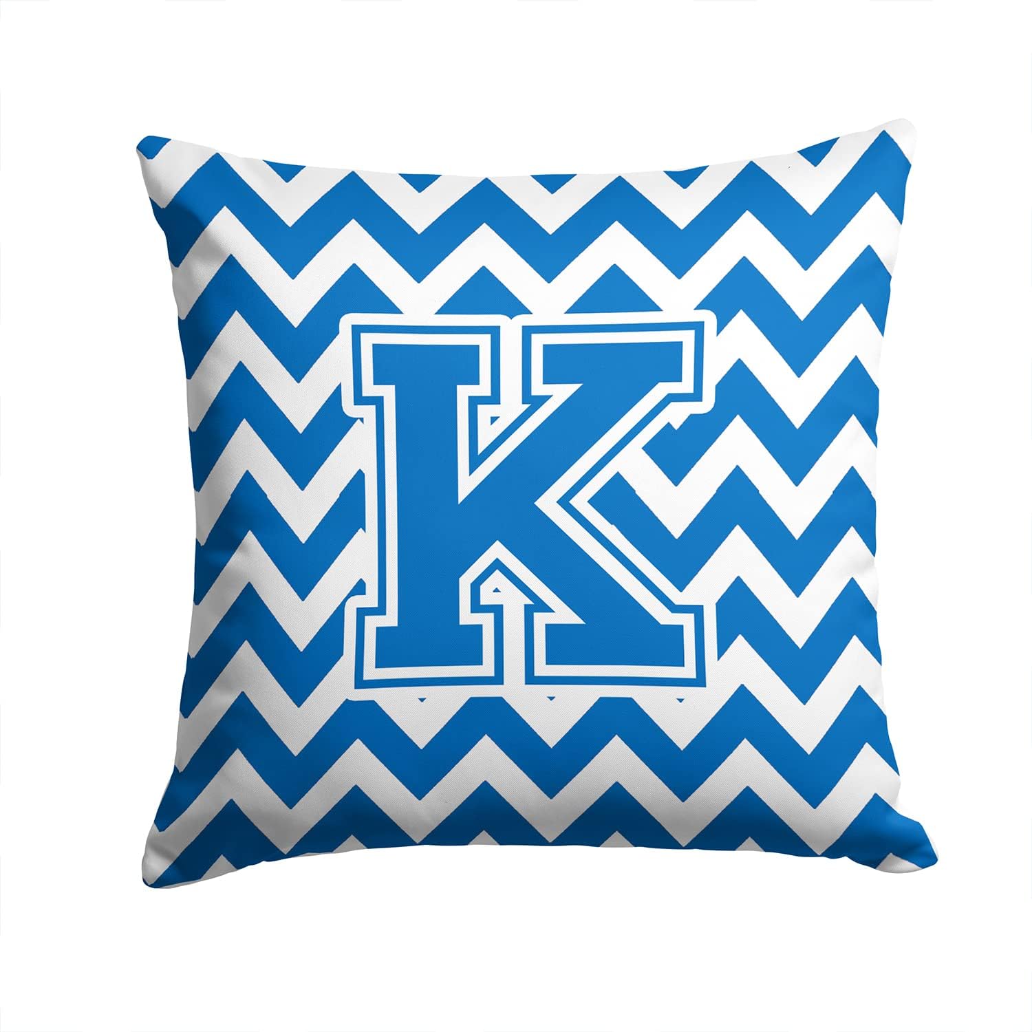 Caroline's Treasures CJ1056-KPW1414 Letter K Chevron Blue and White Fabric Decorative Pillow Machine Washable, Indoor Outdoor Decorative Pillow for Couch, Bed or Patio, 14Hx14W