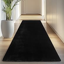 Carpettex Short Pile Rug Runner Hallway 80 x 250 cm Black - Washable Soft Non-Slip Modern Plain Design - for Living Room, Bedroom, Kitchen, Dining Room