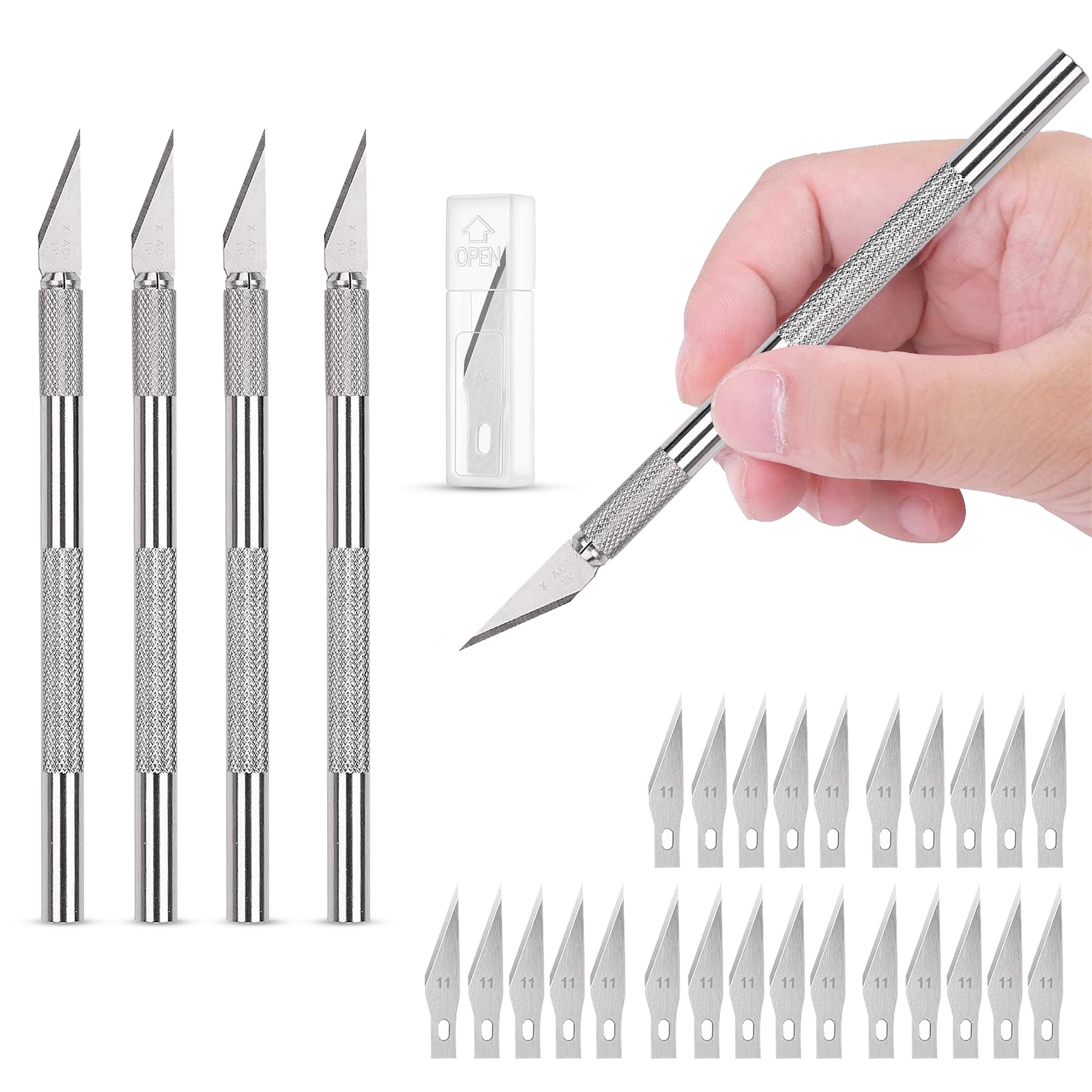GLUN Pen Style Detailing Knife Pack of 5 with 25 Replaceable Sharp Blades for Carving Mat, Cutting Paper, Cardboard Sheets, & Thermocol Craft