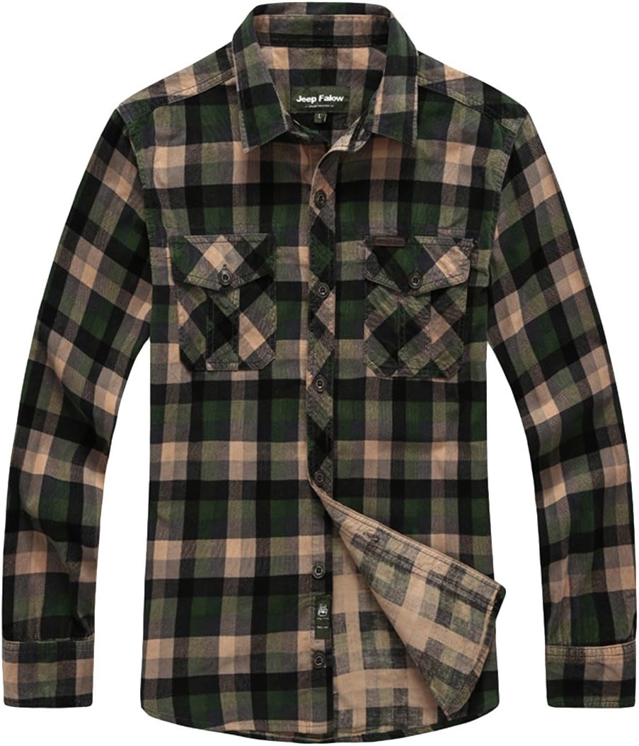 JEEPFALOW Men's Classic Oversized Long Sleeve Shirts with Plaid Pattern