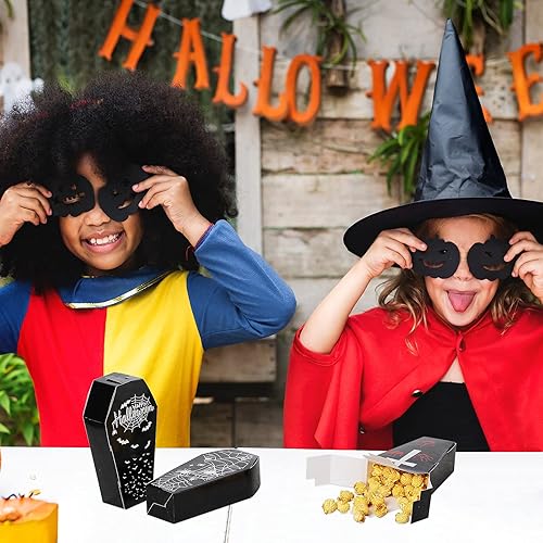 Miniatura 7 de Caja de ataúd de Halloween de 16 piezas, ataúdes funerarios de papel, caja de ataúd de 12 x 11.4 pulgadas, cuencos de ataúd, ataúd de juguete de