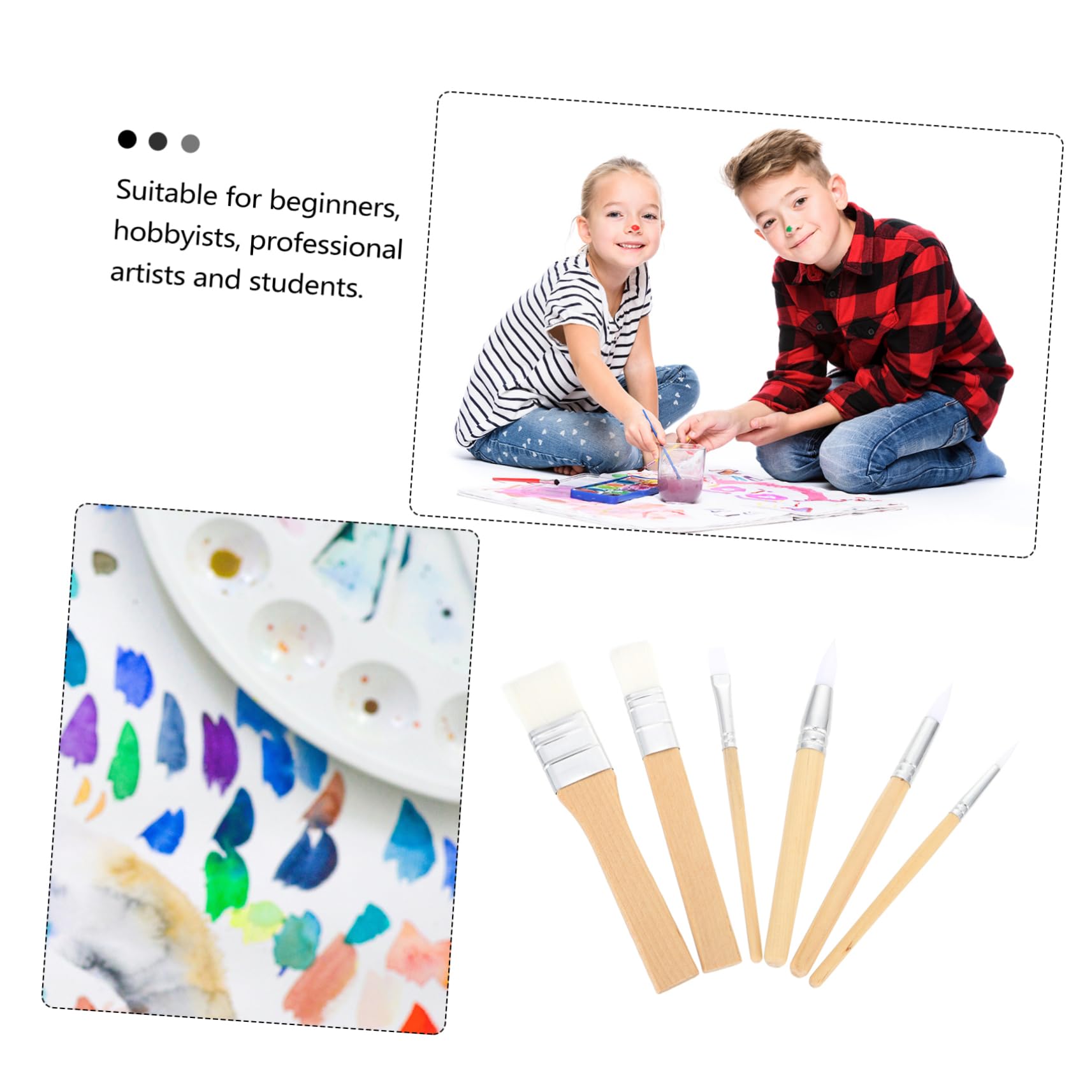 Artibetter 6piezas Pinceles Cortos de Lana Cruda Unidades para Acuarela Suministros de Pintura Herramientas de Dibujo Pinceles para Pintar Acuarela