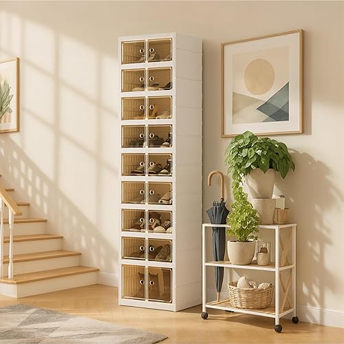 Caja de almacenamiento plegable para zapatos, estante plegable portátil extra grande para armario, caja de almacenamiento de zapatos con puerta