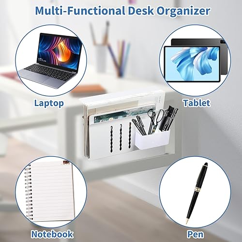 Miniatura 3 de Almacenamiento lateral de escritorio, soporte para laptop con soporte magnético para bolígrafo, organizador lateral de escritorio sin taladros para