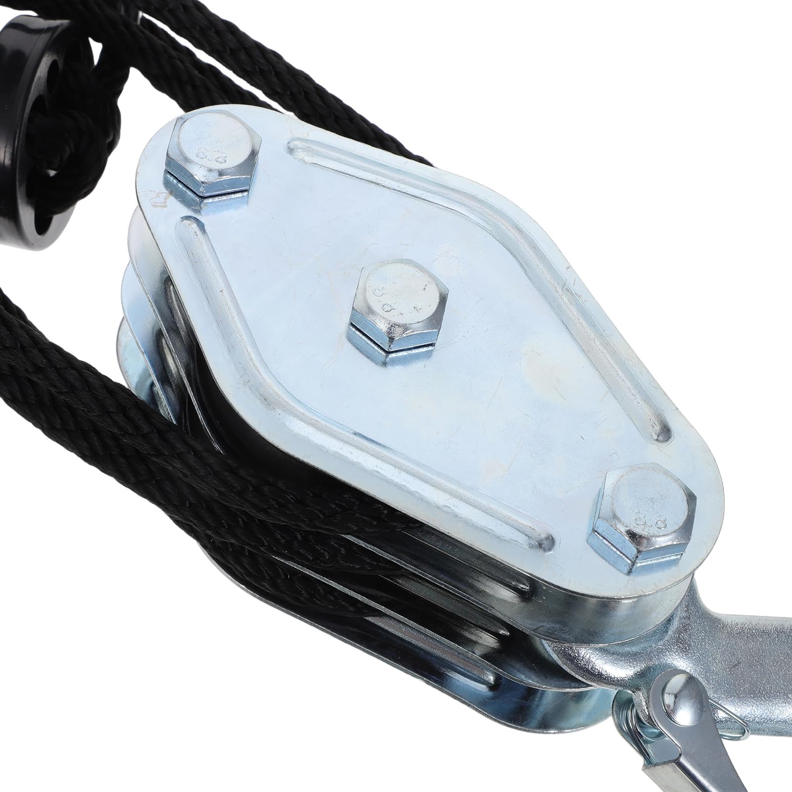 SHINEOFI Sistema de Poleas de Cuerda para Elevación Pesada con 3 Ruedas, Cuerda Negra de 15 M, Cojinete Metálico de Alta Resistencia, Polipasto Portátil para Caza, Almacén y Construcción