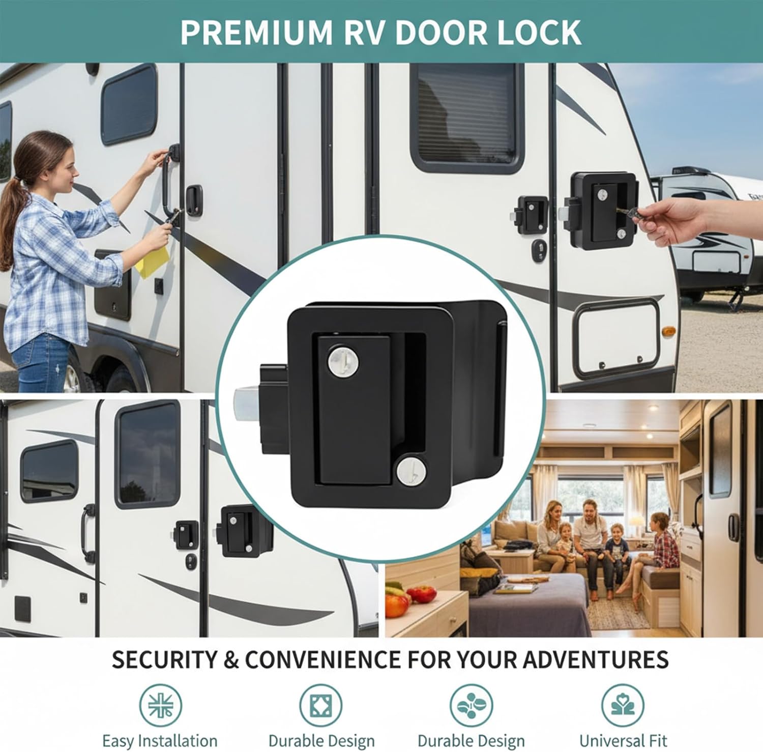 Aluminum RV Lock 4.76"x4.33"x1.25" 26.45 oz, Anti-Theft Security Replacement Lock for Camper Trailer, Durable & Weatherproof Easy Install Upgrade with Enhanced Seal