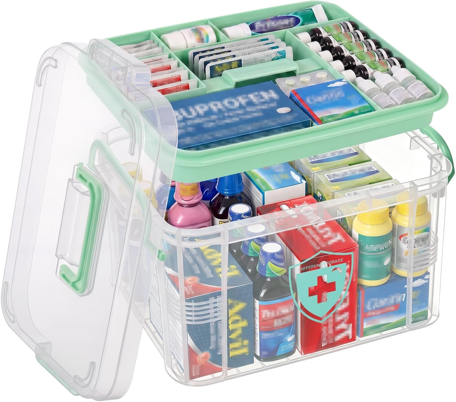 15QT Medicine Organizer Box, Large Medicine Storage Box with Layered Compartments, Portable First Aid Box for Home, Dorm, Travel, Medicine Cabinet Organizer for College Dorm Student