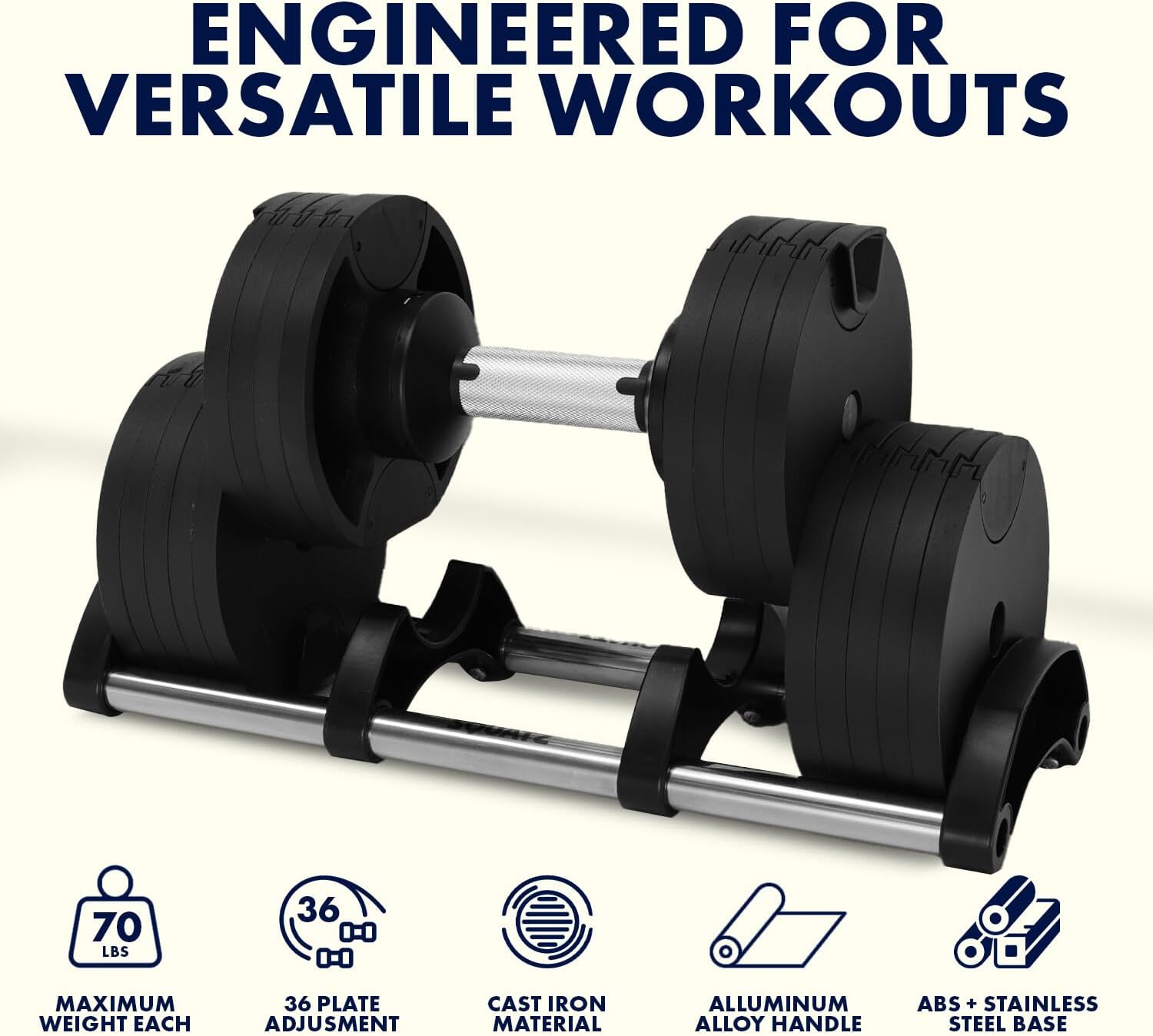 Squatz Adjustable Dumbbell Set 70-140LB Adjustable Dumbbells For Home Gym, Anti-Slip Handle With Heavy‑Duty Plates, Exercise Fitness Dumbbells For Home Gym Strength & Weight Training