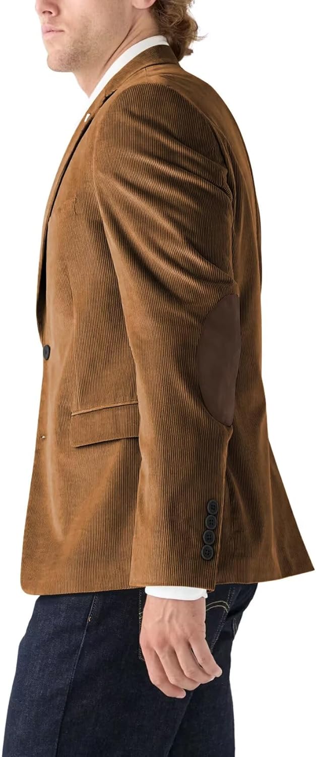 Men's Corduroy Blazer Business Casual Suit Jacket Two Button Notch Lapel Sport Coat with Elbow Patch - Image 3
