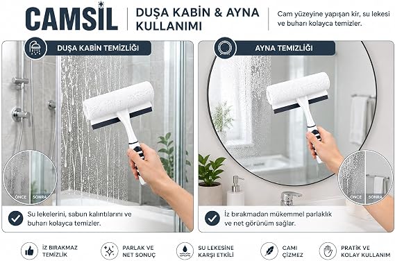 Pratik Kolay Mikrofiber Peluşlu Camsil 2’si 1 Arada Mikrofiber Peluşlu Cam Sileceği – İz Bırakmayan Elastrom Silecekli, Cırt Cırt Sök-Tak, Cam & Ayna Temizleme Aparatı