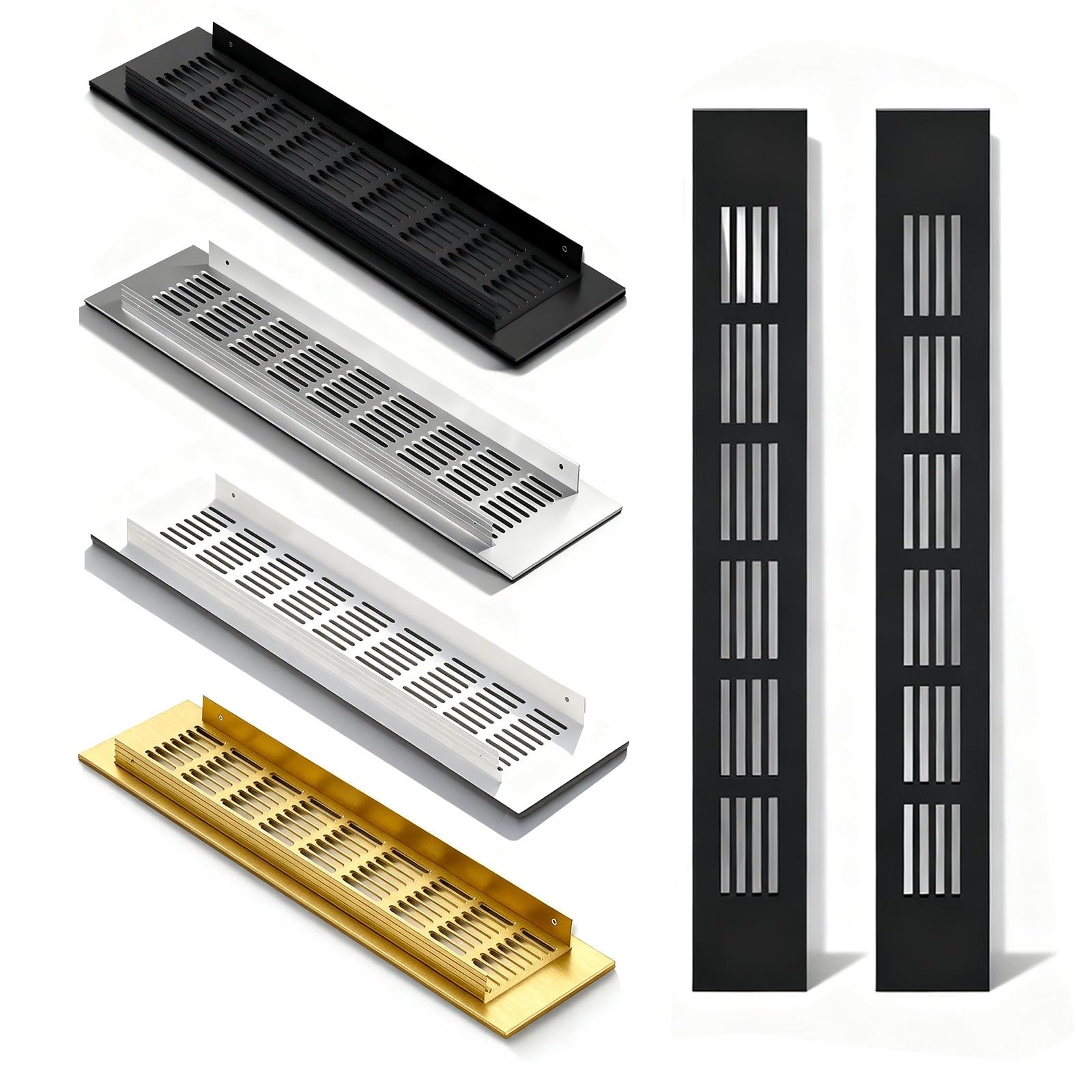4 Pezzi Griglie Di Ventilazione Per Armadietti, Griglia Aerazione, Griglia Aerazione Rettangolare, 80x300mm, Per Porte O Armadi, Mobili, Cucina E Frigorifero(Nero,100 * 600)