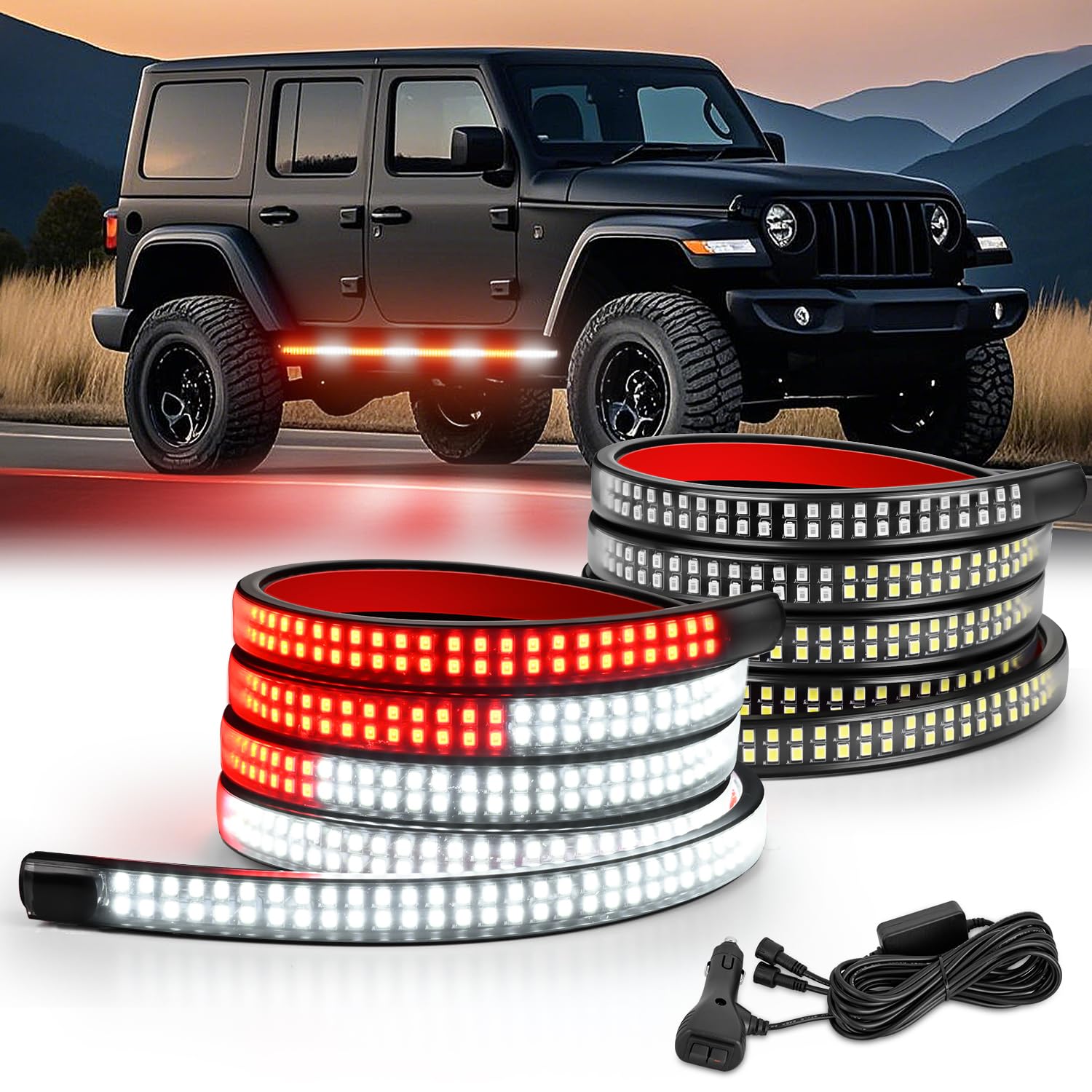 Nilight 2PCS 70 Inch Emergency Strobe Light Strip 1125 LED Running Board Lights Red White Flexible Side Flashing Warning Caution Safety Waterproof for Truck Construction Vehicles Pickup