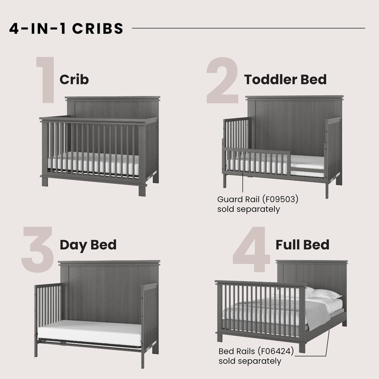 Child Craft Denman Crib, Dresser, Chest, and Nightstand 4-Piece Nursery Set, Grows with Your Baby (Midnight Gray)