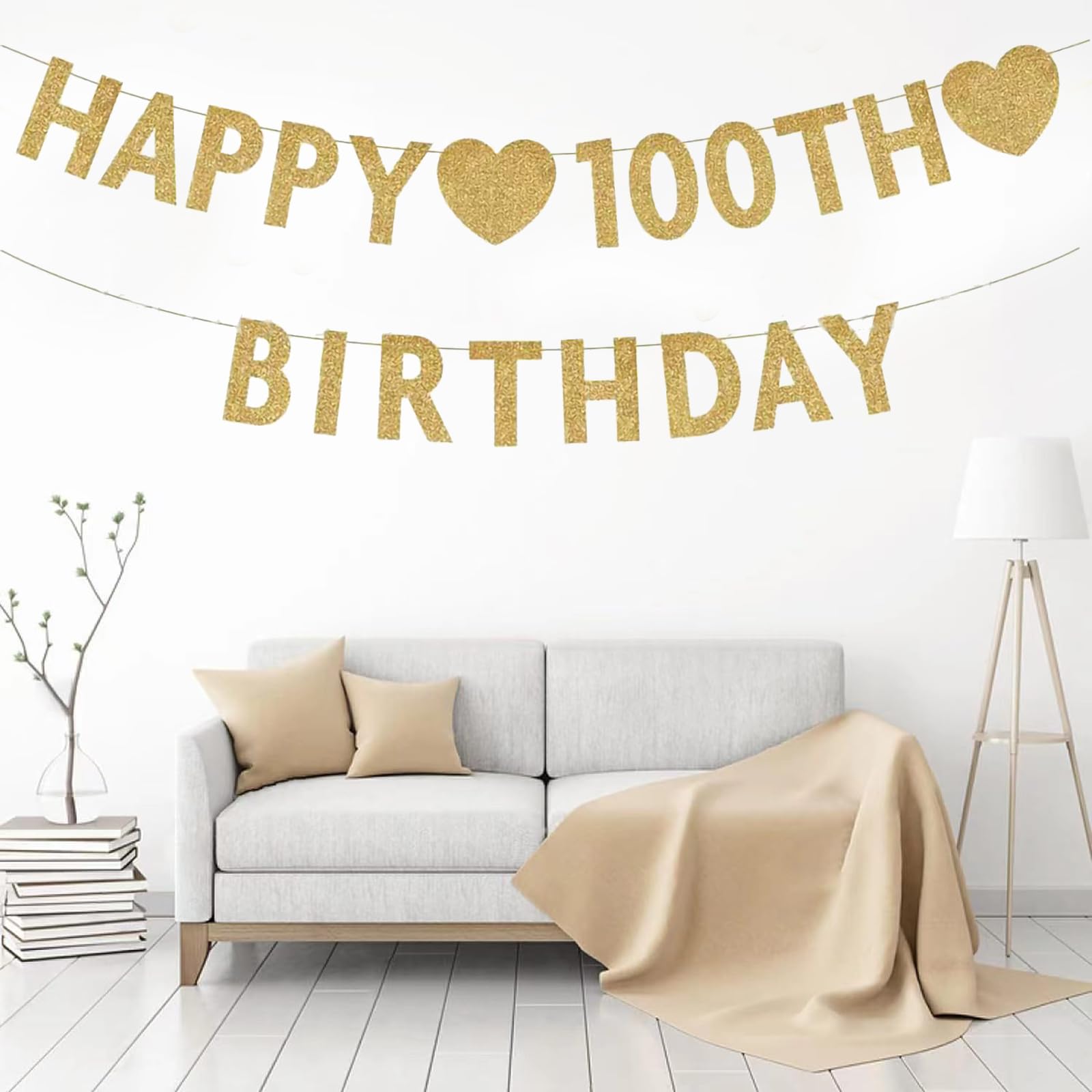 Happy 100th Birthday Banner & Circle Dots - Black & Gold Glitter Party Decorations, 60 Inches Long - View #5