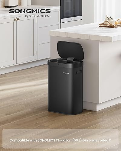 Miniatura 2 de SONGMICS Bote de basura automático con sensor de movimiento, 13 galones (50 L) con tapa de cierre suave, acero inoxidable, onda o táctil para abrir