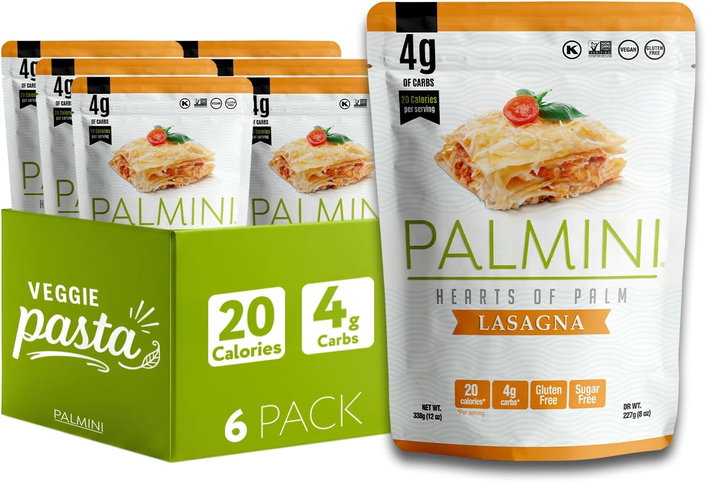Lasagna Noodles | Low-Carb, Low-Calorie, Hearts of Palm Pasta | Keto, Gluten Free, Vegan, Non-GMO, Plant Based Pasta, Healthy Noodles | Seen on Shark Tank |(12 Ounce - Pack of 6)