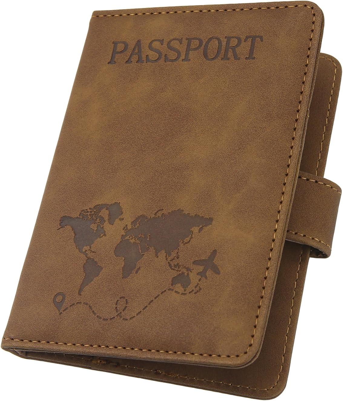 Paspoorthoes van PU-kunstleer met RFID-bescherming voor creditcards, identiteitskaarten, documenten, hoes, B-bruin, Modern