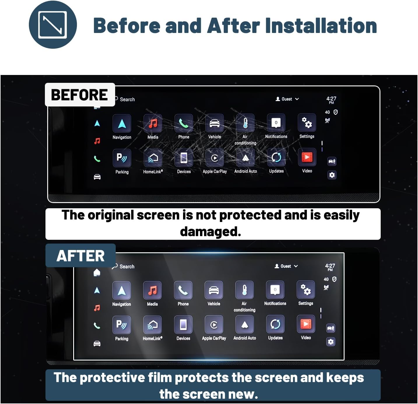 Ruiya 2024-2026 Cayenne Screen Protector for Porsche Cayenne 12.3" &12.6" & Air Conditioner Anti-glare Nano Films Compatible with 2024 2025 2026 Porsche Cayenne Accessories 2026 (6Packs)