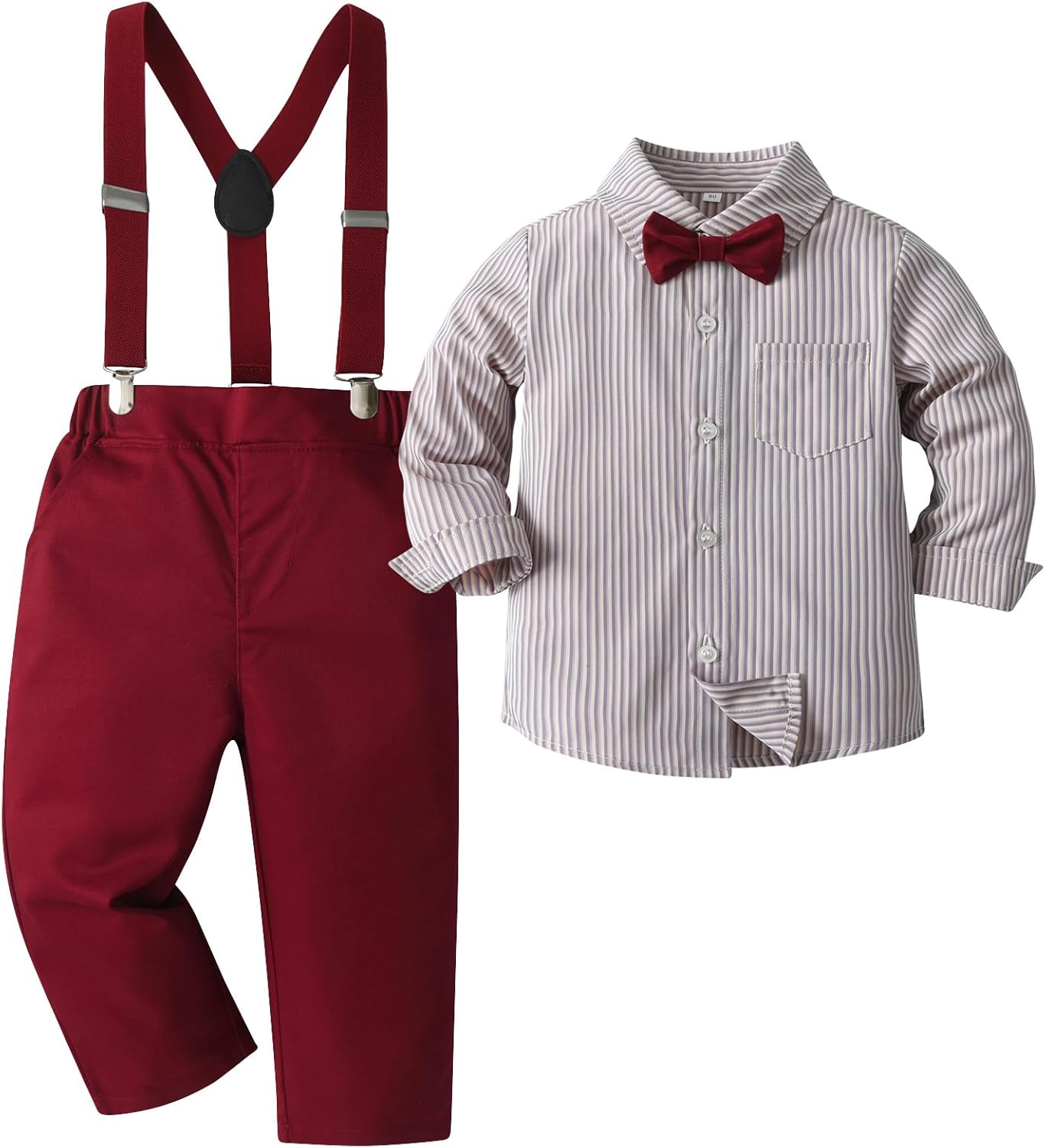 Boarnseorl Baby Boys Pants Sets,Toddler Gentleman Outfits, Infant Long Sleeve Shirt + Pants + Bow Tie + Suspenders