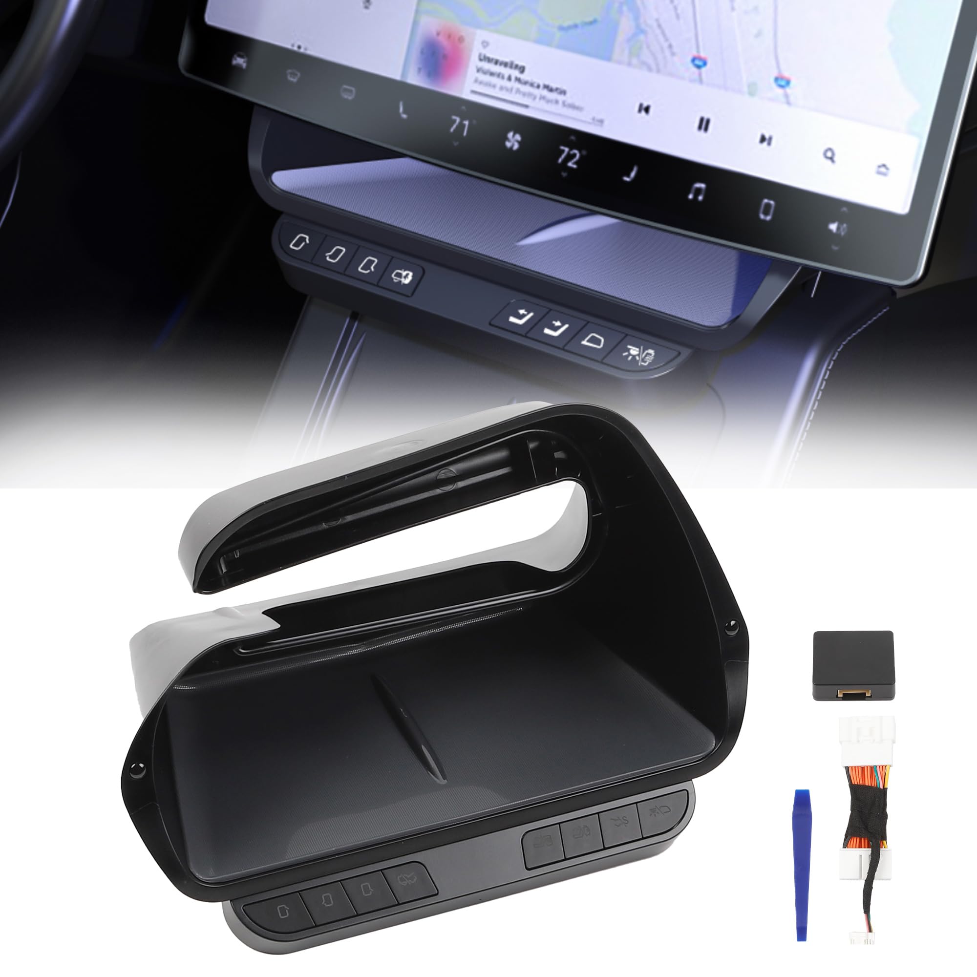 Dasbecan Center Console Smart Button Storage Box Under-Screen Storage Box Compatible with Tesla Model 3/Y 2021 2022 2023 2024