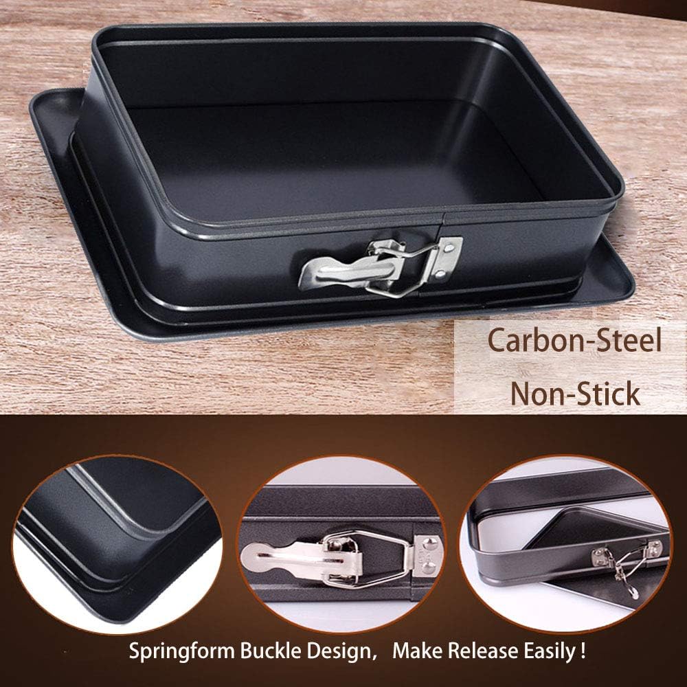 Non-stick Springform Pan Tiramisu Pan,Rectangle Cake Pan with Removable Bottom, Black,14" x 9" x 3"