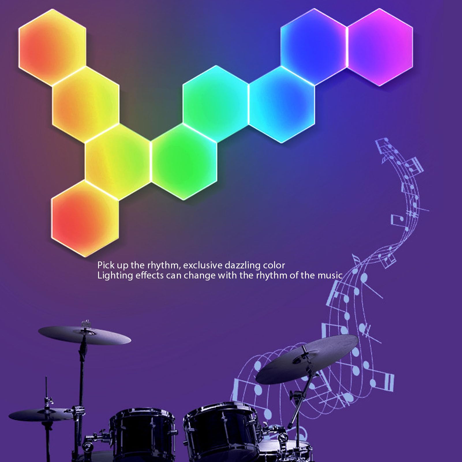 Pannelli Luminosi Esagonali da 8 Pezzi, Controllo Vocale, Sincronizzazione Musicale, Luci LED Esagonali RGB, Luci da Parete con App Bluetooth e Telecomando, Luci da Gioco LED