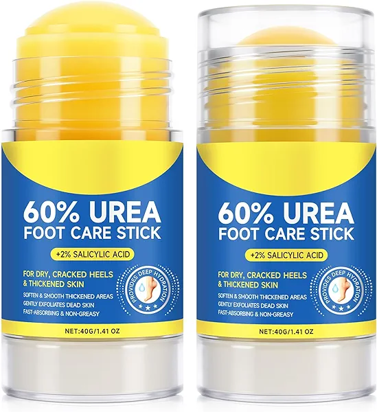 Urea Foot Cream with Salicylic Acid 2PC – Heel Stick for Cracked Feet, Repairs Dry Rough Heels Fast, Intensive Moisturizer for Dead Skin, Hydrating Heel Balm with Urea for Smooth -Looking Feet
