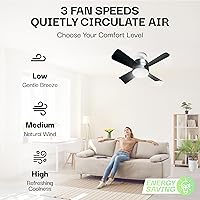 Vista 8 de Bell+Howell Socket Breeze Deluxe, pequeño ventilador de techo con luz LED y mando a distancia, velocidades y brillo ajustables, ventilador de luz