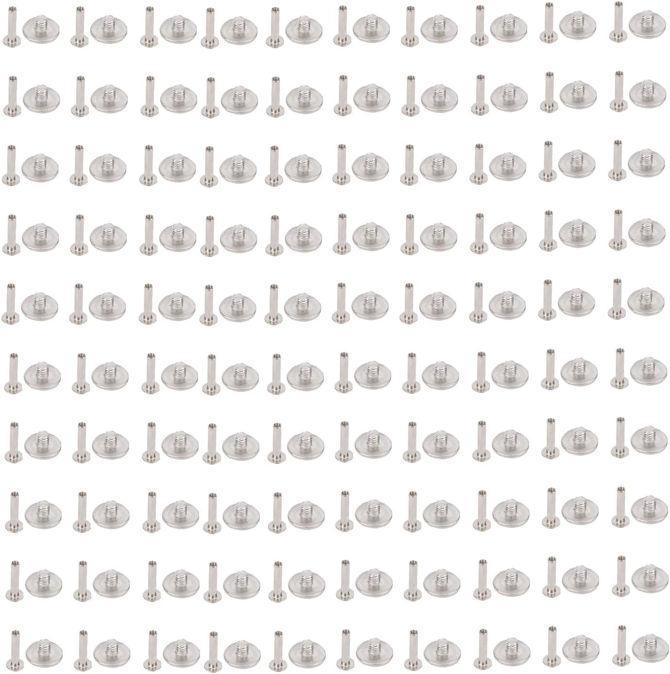 100 Sets Rivet and Screw, M3 Set Stainless Steel Rivet Bolt Set Flat Round Head Head Set Metal Studs Decoration for Clothing Shoes