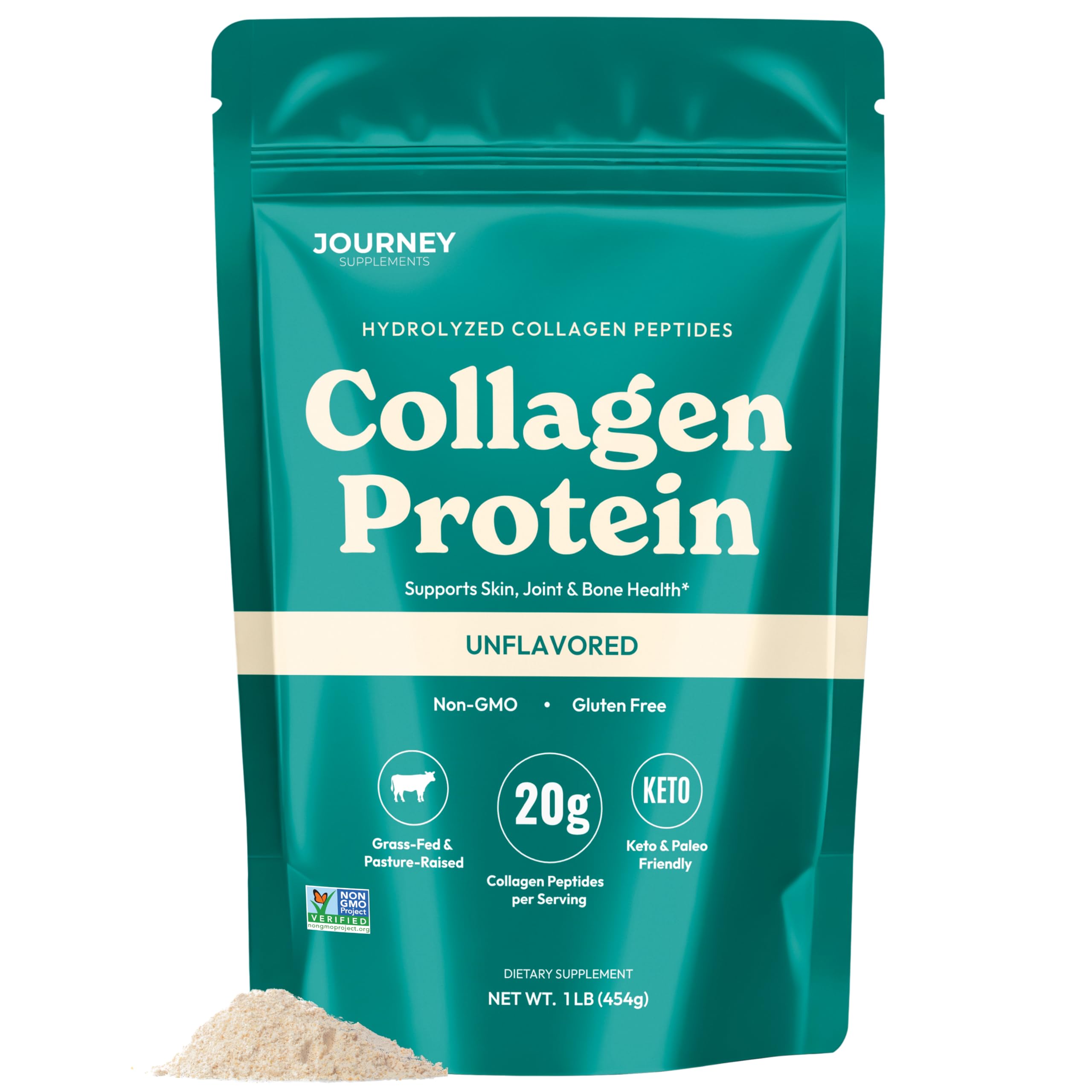 Journey Collagen Peptides Powder, Unflavored, Grass-Fed, Pasture-Raised 1lb
