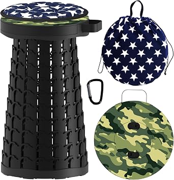 ALEVMOOM Portable Folding Stool with Cushion, Collapsible Retractable Stool More Sturdy Capacity 600Ib, Telescoping Camping Stools for Garden Fishing Hiking Mountain BBQ with Bag