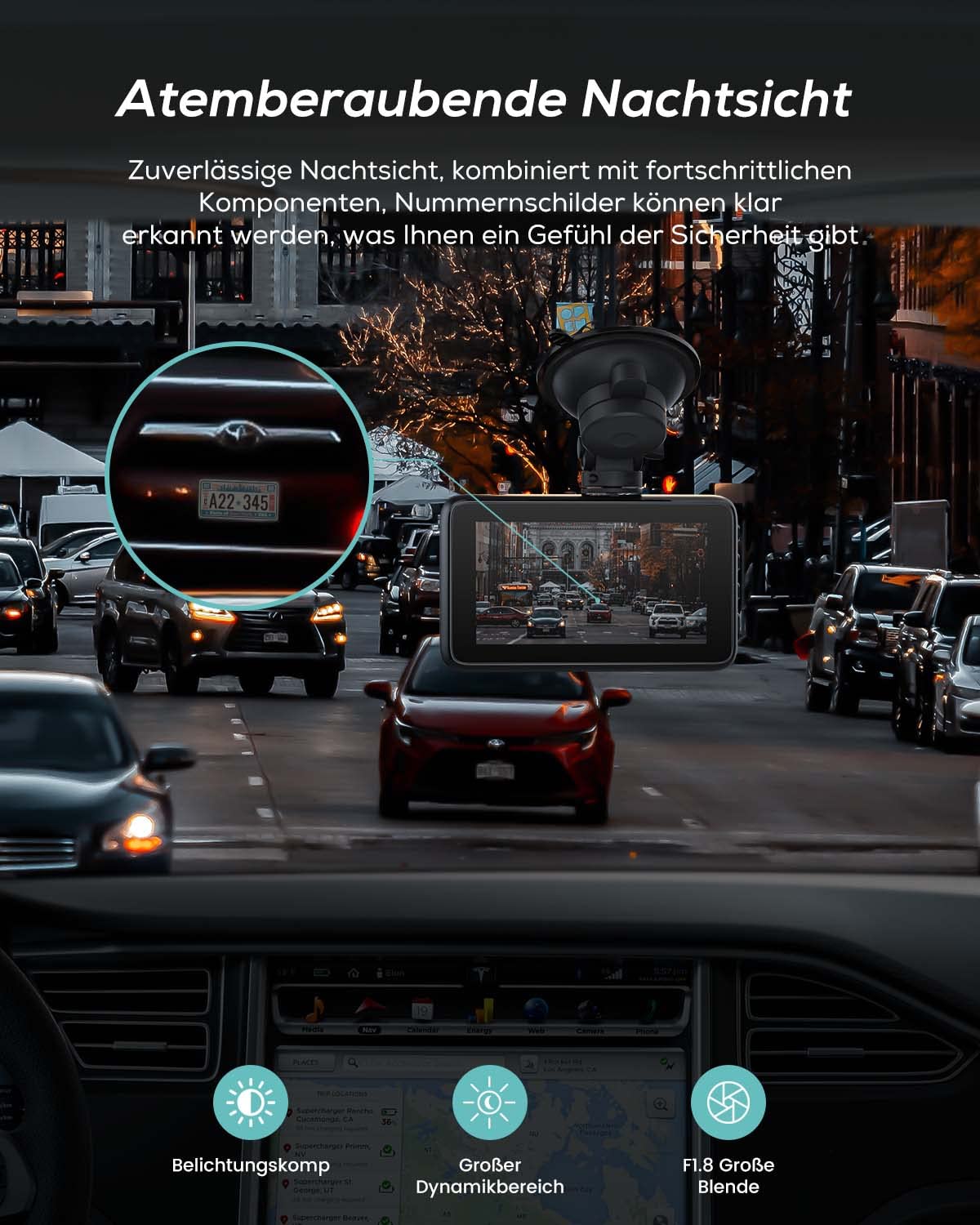 iZEEKER 4K Dashcam Auto mit WiFi, 32GB Karte, Nachtsicht, 24/7 Parküberwachung, WDR, 170° Weitwinkel