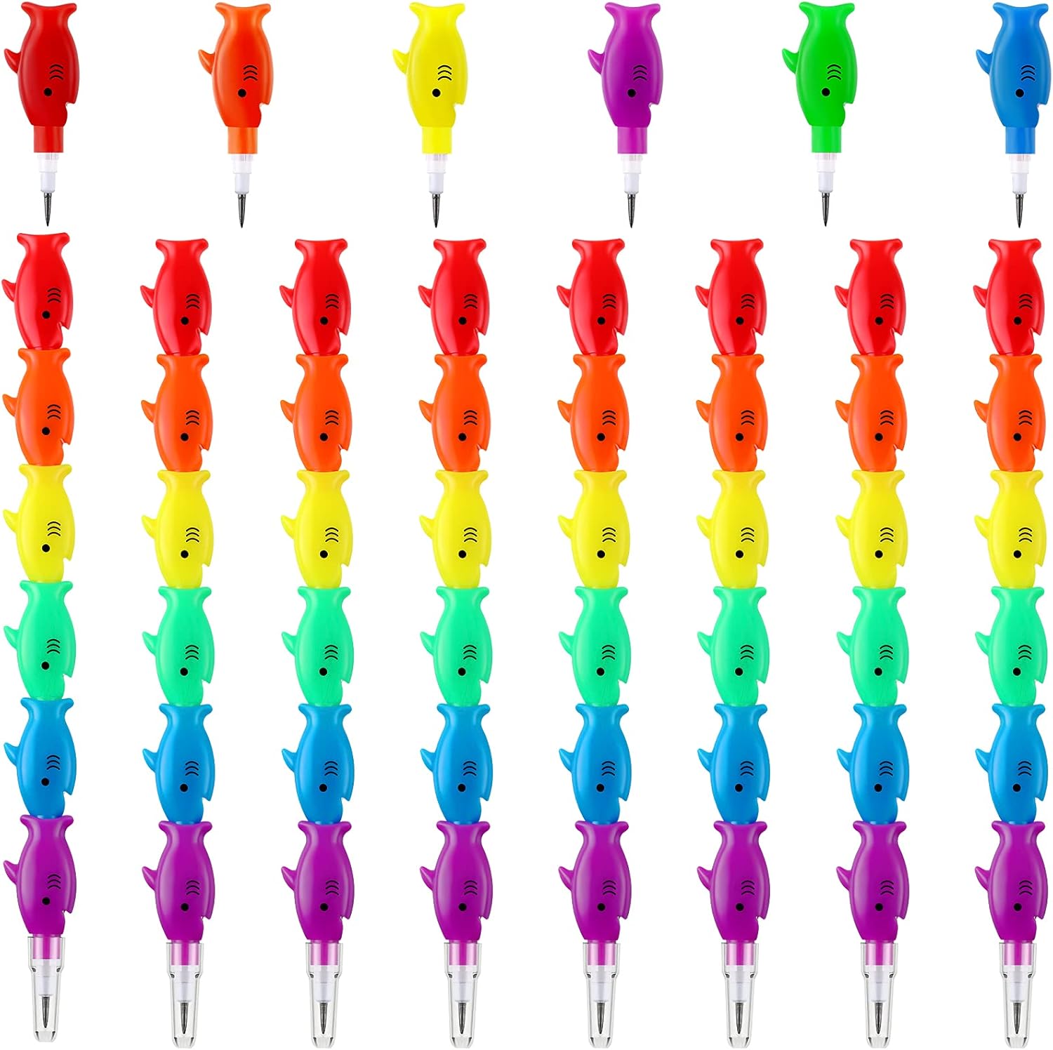 20 Pieces Shark Stacking Pencils Non-Sharpening Plastic Stackable Pencil Fun Pencils for Kids Shark Birthday Summer Party Favors School Home Office Supplies : Toys & Games