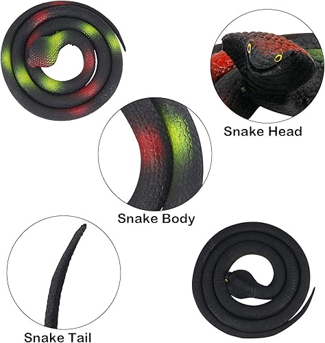 Miniatura 3 de Outee 22 serpientes de goma realistas de serpientes falsas de 3 a 39 pulgadas, juguetes de serpiente negra para accesorios de jardín para asustar