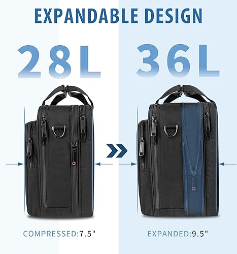 Miniatura 3 de EMPSIGN Maletín para computadora portátil, bolsa de 17.3 pulgadas para computadora portátil, bolsa de mensajero expandible para hombres y mujeres,