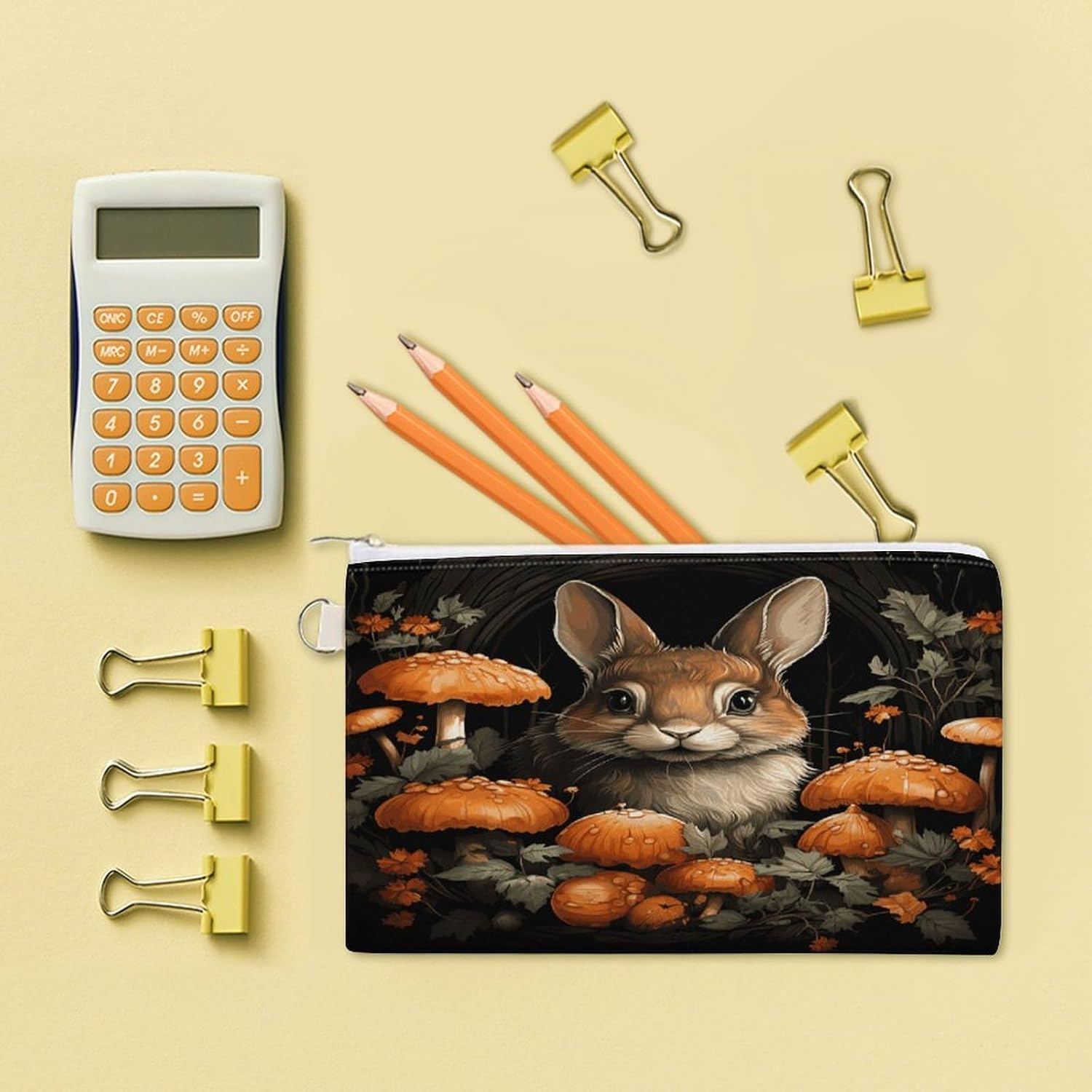 Rabbit with Mushrooms Coin Purse Mini Coin Pocket Pouch Change Holder for Men Women Portable Change Wallet